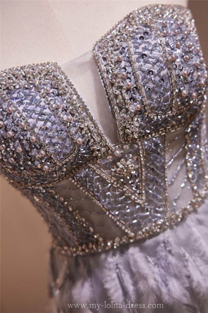 Hand-Made Grey Feathers Slim Princess Prom Dress