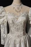 White Retro Printed Tailing Princess Prom Dress