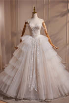 Hand-Made Sequins Tiered Fluffy Princess Prom Dress
