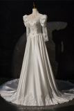 White Retro Printed Tailing Princess Prom Dress