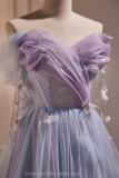Blue Purple Flowers Butterflies Fluffy Princess Prom Dress