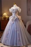Purple Flowers Slim Fluffy Princess Prom Dress