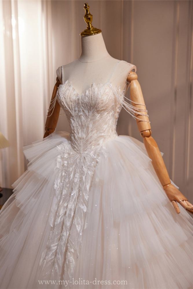 Hand-Made Sequins Tiered Fluffy Princess Prom Dress