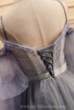 Light Grey Tiered Sleeves Fluffy Princess Formal Dress