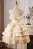 Champagne Tiered Roses Princess Prom Dress
