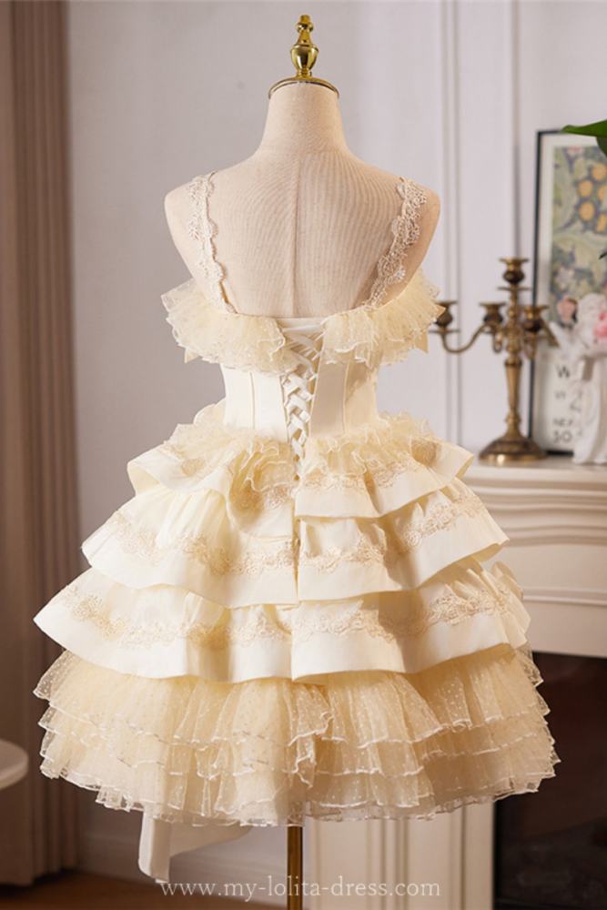 Champagne Tiered Roses Princess Prom Dress