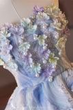 Hand Made Short Sequins and Flowers Princess Prom Dress