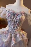 Purple Flowers Slim Fluffy Princess Prom Dress