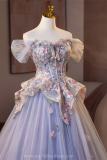 Purple Flowers Slim Fluffy Princess Prom Dress