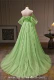 Light Green Off Shoulder Fluffy Princess Prom Dress