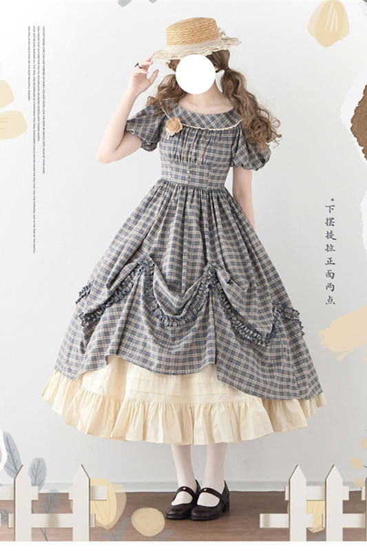 Forest Wardrobe Boat Neck Retro Plaid Dress and Underskirt