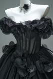 Hand Crafted Black Night Flowers Fluffy Princess Formal Dress
