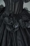 Hand Crafted Black Night Flowers Fluffy Princess Formal Dress