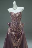 Hand Crafted Champagne Purple Beaded Tailing Princess Prom Dress