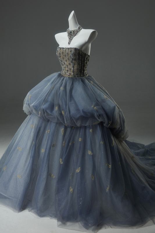 Hand Crafted Tiered Blue Fluffy Princess Formal Dress