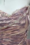 Hand Crafted Champagne Purple Beaded Tailing Princess Prom Dress