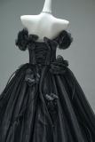 Hand Crafted Black Night Flowers Fluffy Princess Formal Dress