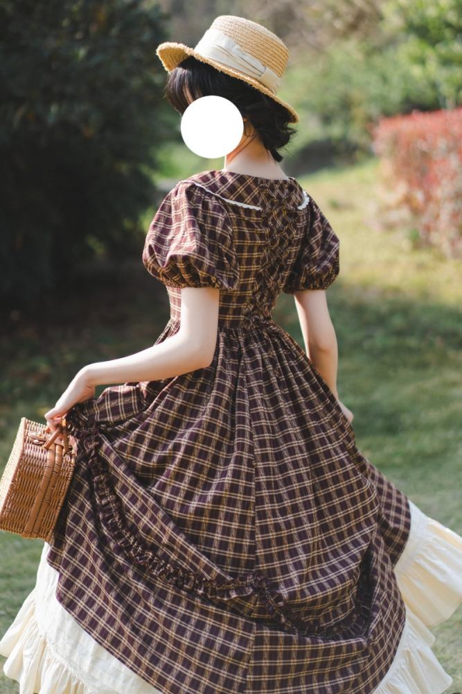 Forest Wardrobe Boat Neck Retro Plaid Dress and Underskirt