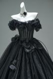 Hand Crafted Black Night Flowers Fluffy Princess Formal Dress