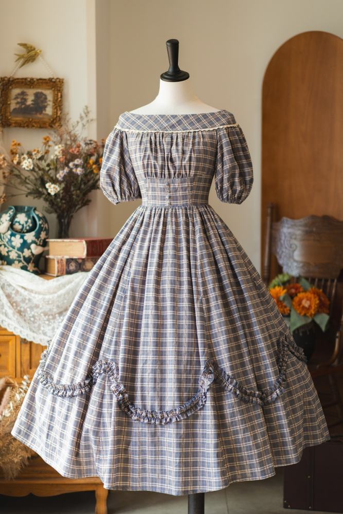 Forest Wardrobe Boat Neck Retro Plaid Dress and Underskirt
