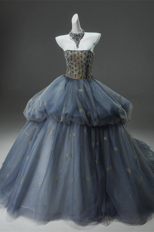 Hand Crafted Tiered Blue Fluffy Princess Formal Dress