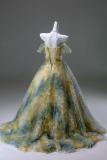 Hand Crafted Yellow Green Mixed Flowers Fluffy Princess Formal Dress
