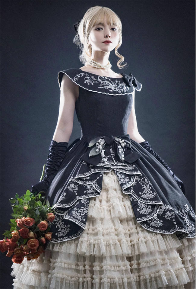 Embroidered Lily of the Valley Elegant Classic Lolita Dress