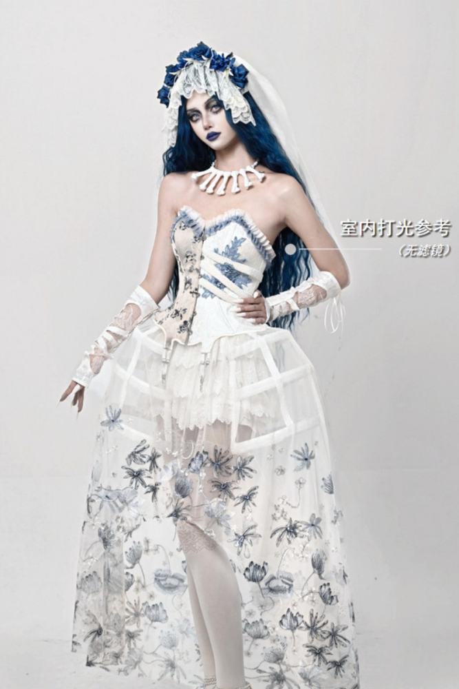 corpse bride corset dress Complete Corpse Bride Costume. With Corset, Dress, Veil, and Headpiece