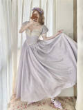 Floating Vintage Dark Prints Boned Bodice Purple Dress