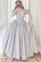 Floating Vintage Dark Prints Boned Bodice Purple Dress