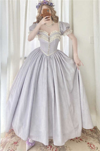 Floating Vintage Dark Prints Boned Bodice Purple Dress