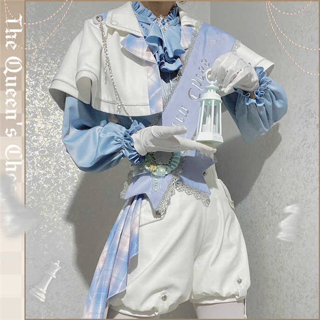Queen's Game Ouji Lolita Blouse, Cape, Short Pants Pink Yellow Blue