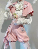 Queen's Game Ouji Lolita Blouse, Cape, Short Pants Pink Yellow Blue