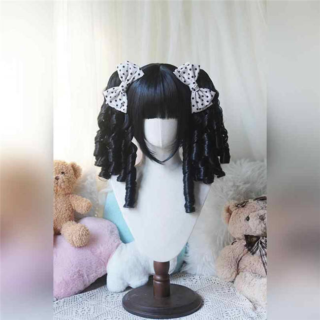 Yuchashui Roman Sweetheart Bobo Cut Lolita Wig and  Roman Curls Double Ponytails