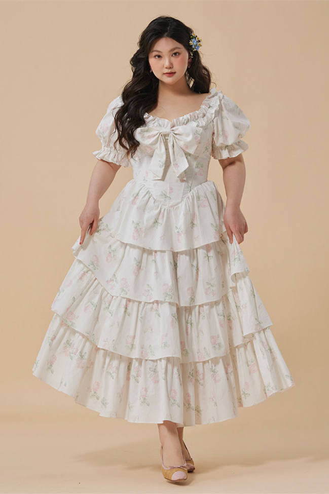 White Printed Tiered Plus Size Dress Plus Size Dresses for Women