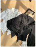 Withpuji Summer Black and White Bloomer Sleeves Shirt