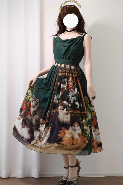 Miss Point Greek Inspired Heap Collar Print Dress