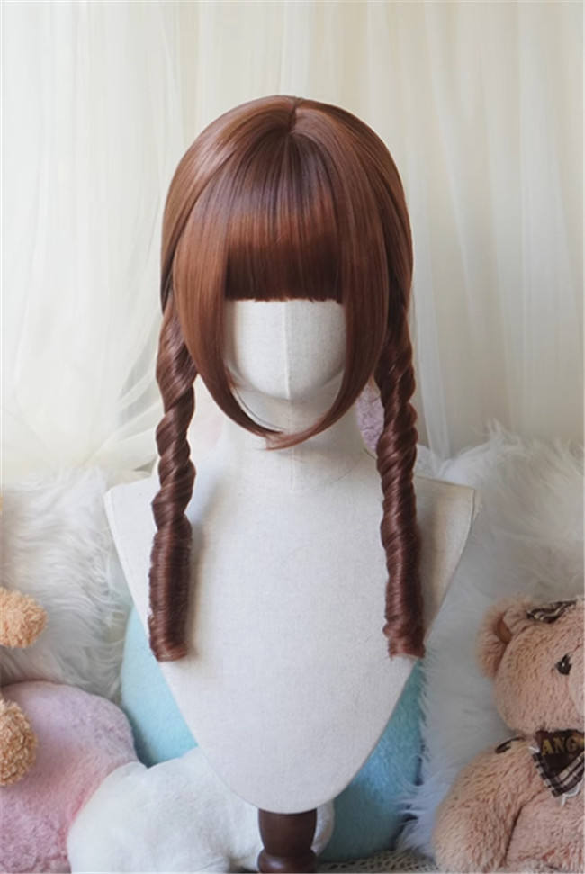 Yuchashui Roman Sweetheart Bobo Cut Lolita Wig and  Roman Curls Double Ponytails