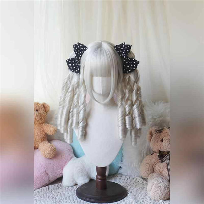 Yuchashui Roman Sweetheart Bobo Cut Lolita Wig and  Roman Curls Double Ponytails