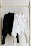 Withpuji Summer Black and White Bloomer Sleeves Shirt