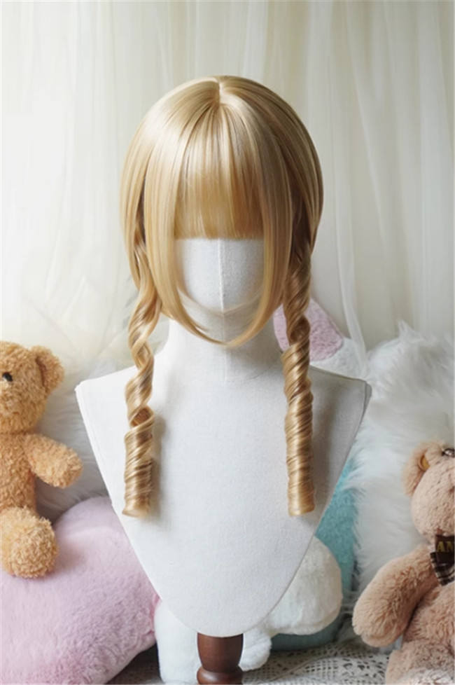 Yuchashui Roman Sweetheart Bobo Cut Lolita Wig and  Roman Curls Double Ponytails