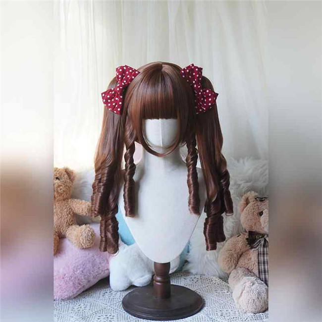Yuchashui Roman Sweetheart Bobo Cut Lolita Wig and  Roman Curls Double Ponytails