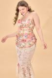 French Plus Size Flowers Corset Lace Skirt Dresses for Women