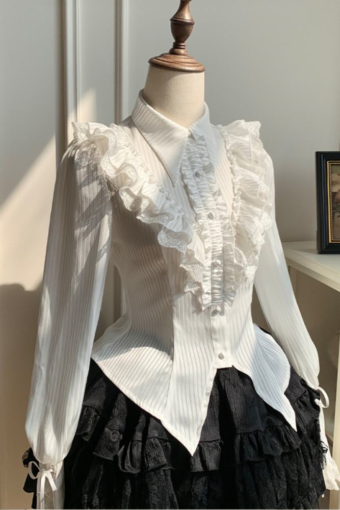 Withpuji Summer Black and White Bloomer Sleeves Shirt