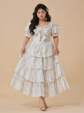 White Printed Tiered Plus Size Dress Plus Size Dresses for Women