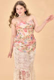 French Plus Size Flowers Corset Lace Skirt Dresses for Women