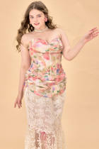 French Plus Size Flowers Corset Lace Skirt Dresses for Women
