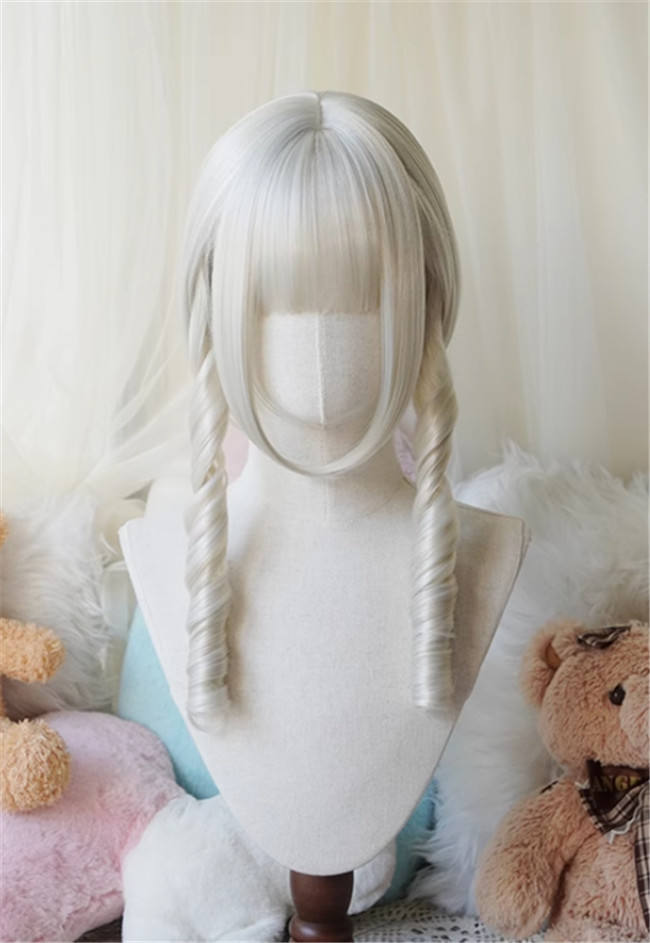 Yuchashui Roman Sweetheart Bobo Cut Lolita Wig and  Roman Curls Double Ponytails