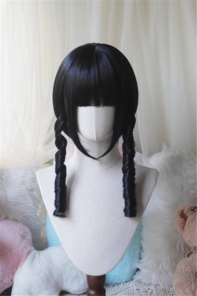 Yuchashui Roman Sweetheart Bobo Cut Lolita Wig and  Roman Curls Double Ponytails