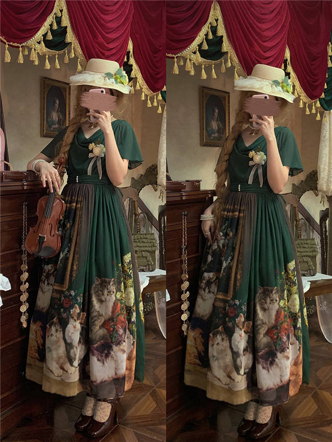 Miss Point Greek Inspired Heap Collar Print Dress